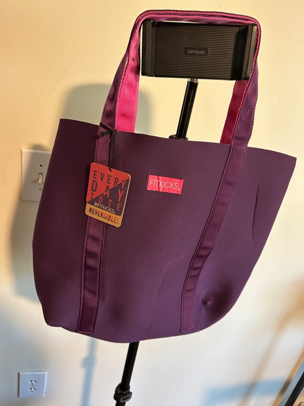 NWT FITKICKS Reversible Purple Tote with Pink Interior